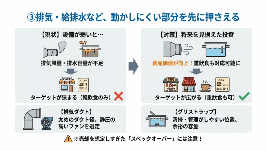 ③排気・給排水など、動かしにくい部分を先に押さえる