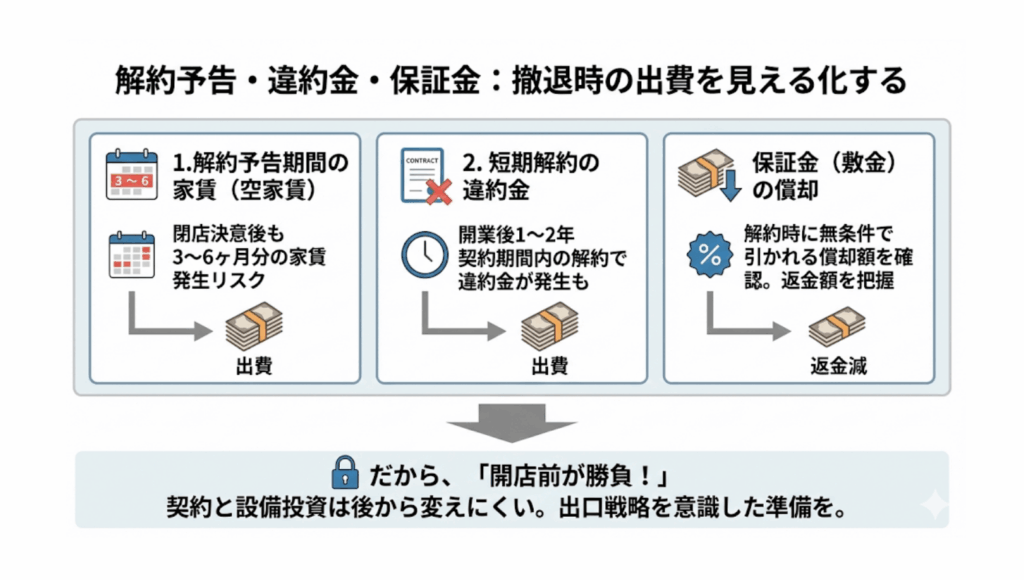 解約予告・違約金・保証金：撤退時の出費を見える化する